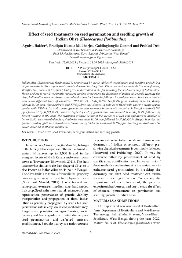 (PDF) Effect of seed treatments on seed germination and seedling growth ...