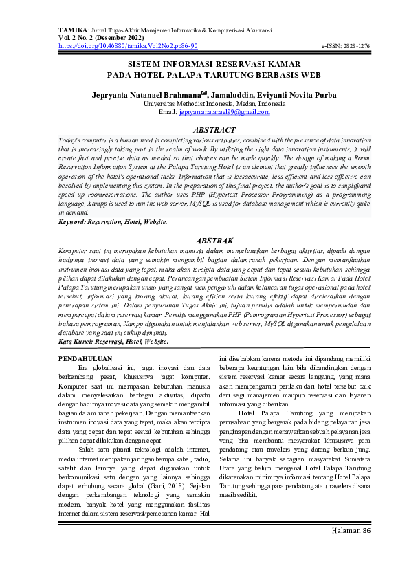 (PDF) Sistem Informasi Reservasi Kamar Pada Hotel Palapa Tarutung ...