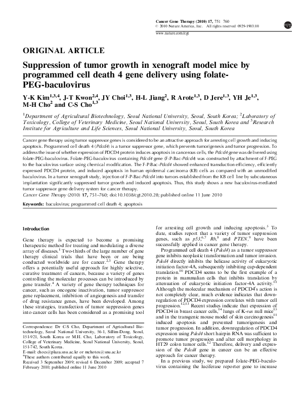 (PDF) Suppression of tumor growth in xenograft model mice by programmed ...