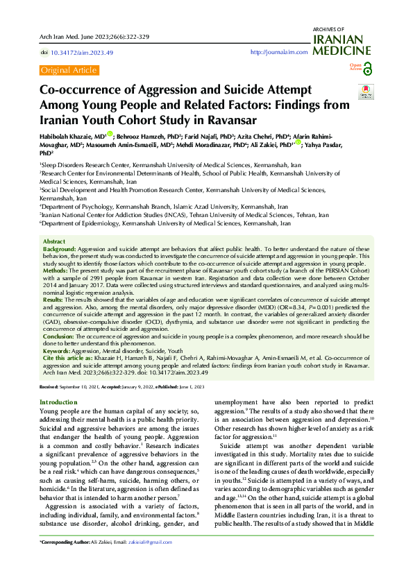 (PDF) Co-occurrence of Aggression and Suicide Attempt Among Young ...