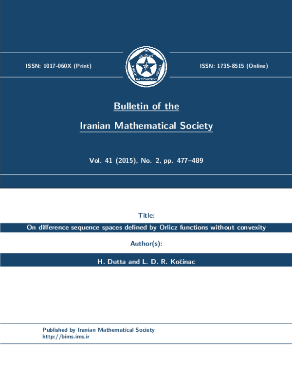 (PDF) On difference sequence spaces defined by Orlicz functions without ...