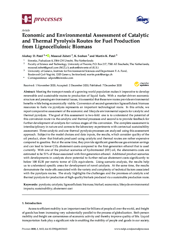 (PDF) Economic and Environmental Assessment of Catalytic and Thermal ...