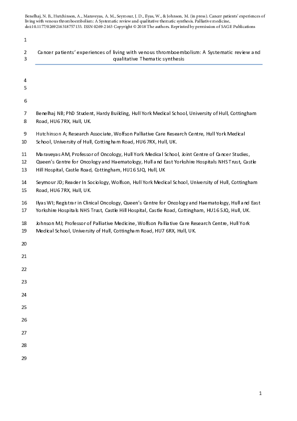  pdf cancer patients experiences of living with venous