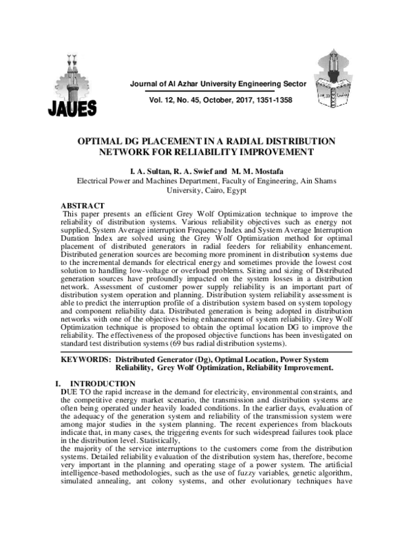 (PDF) Optimal DG Placement in a Radial Distribution Network for ...