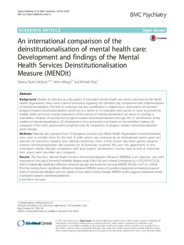 (PDF) An international comparison of the deinstitutionalisation of ...