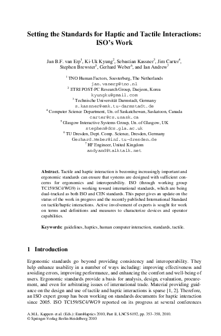 (PDF) Setting the Standards for Haptic and Tactile Interactions: ISO’s Work