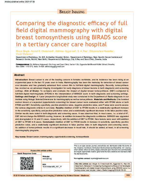 (PDF) Comparing the diagnostic efficacy of full field digital ...