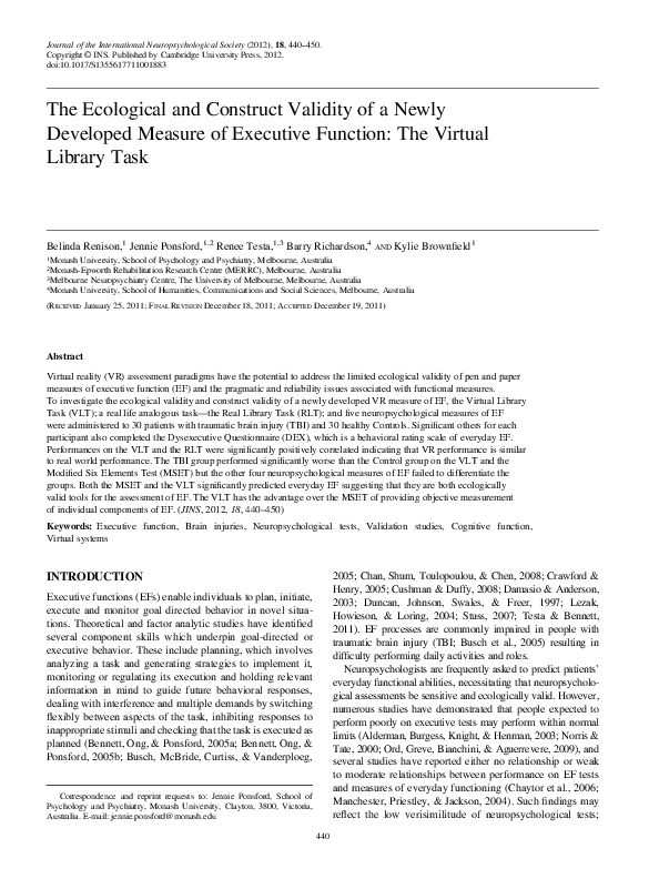 (PDF) The Ecological and Construct Validity of a Newly Developed ...