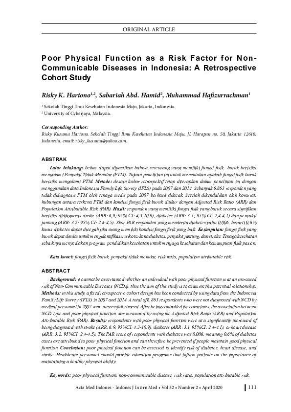 (PDF) Poor Physical Function as a Risk Factor for Non-Communicable ...