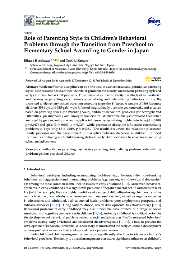 (PDF) Role of Parenting Style in Children’s Behavioral Problems through ...