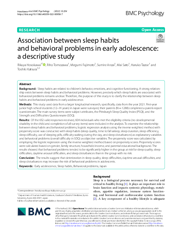 (PDF) Association between sleep habits and behavioral problems in early ...