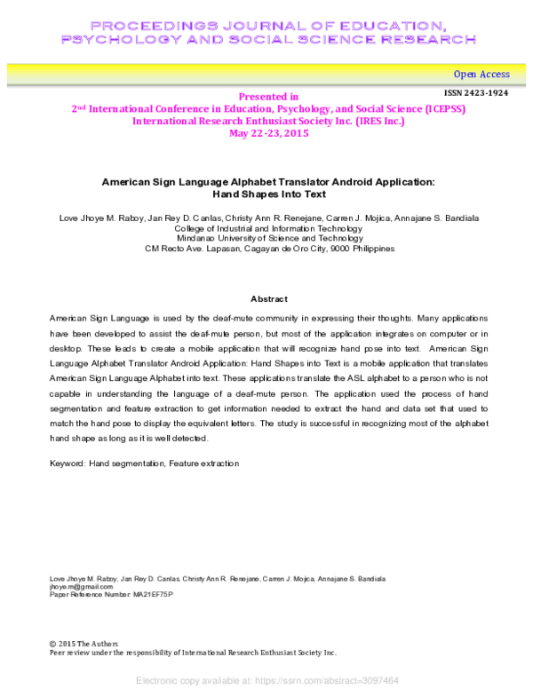 (PDF) American Sign Language Alphabet Translator Android Application ...