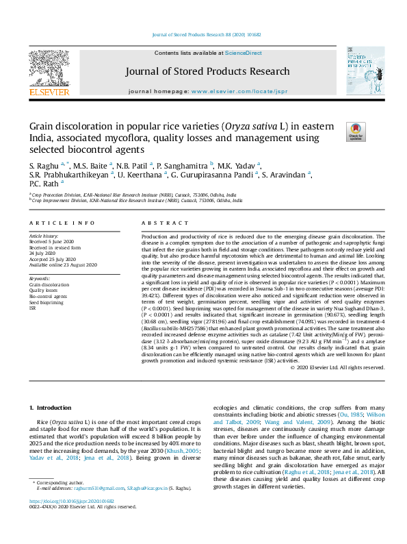 (PDF) Grain discoloration in popular rice varieties (Oryza sativa L) in ...