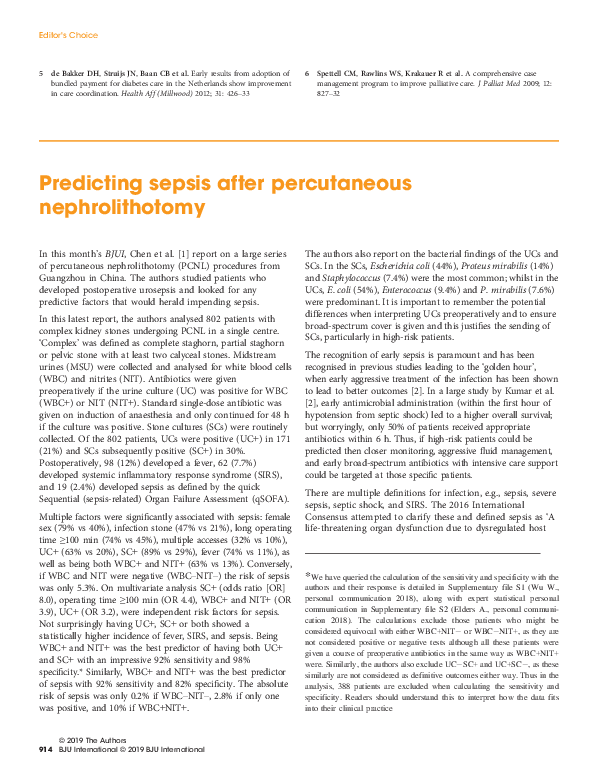 (PDF) Predicting sepsis after percutaneous nephrolithotomy