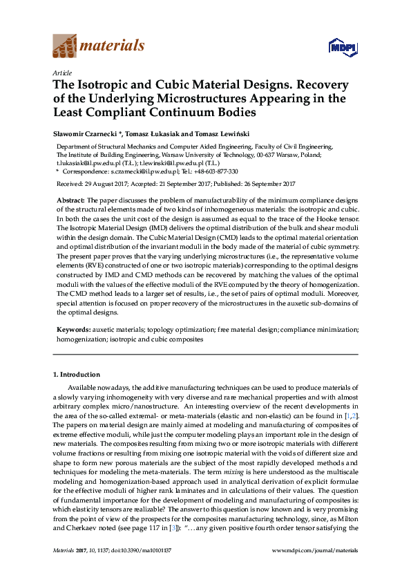 (PDF) The Isotropic and Cubic Material Designs. Recovery of the ...