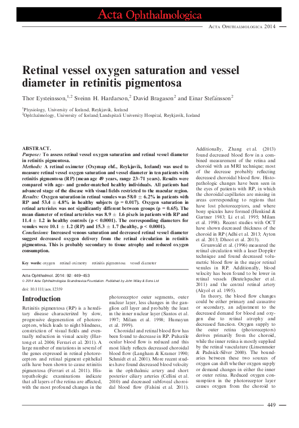 (PDF) Retinal vessel oxygen saturation and vessel diameter in retinitis ...