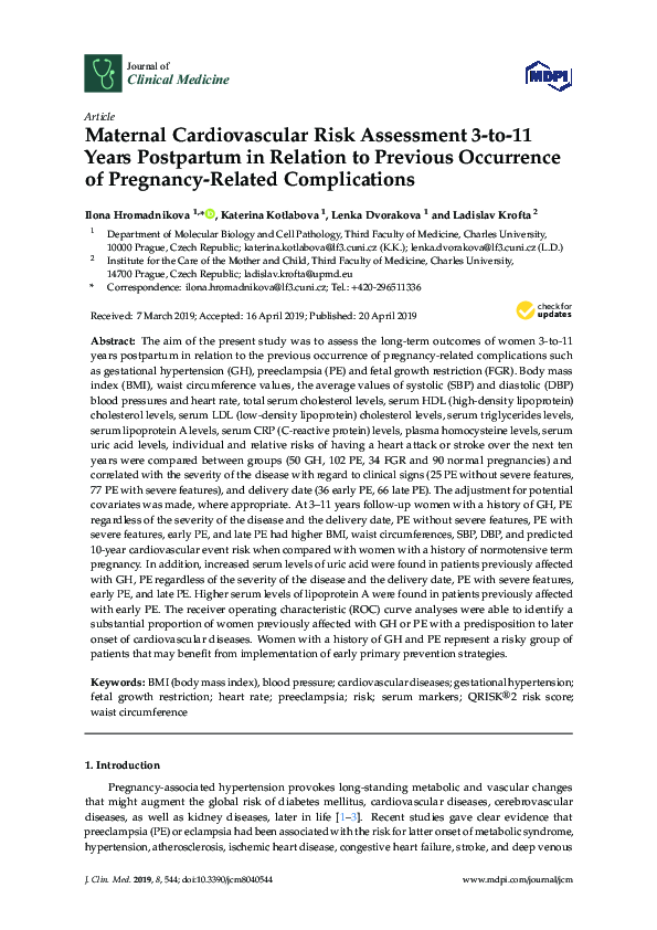 (PDF) Maternal Cardiovascular Risk Assessment 3-to-11 Years Postpartum ...