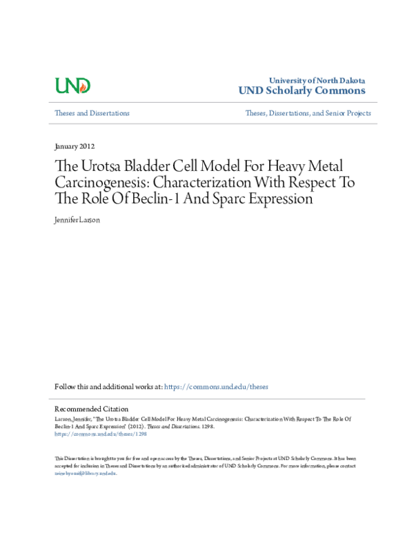 (PDF) The Urotsa Bladder Cell Model For Heavy Metal Carcinogenesis ...