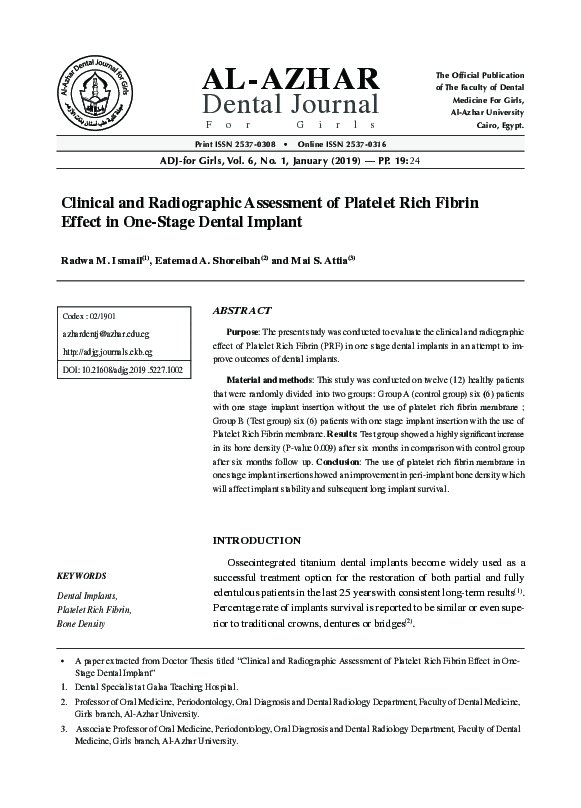 (PDF) Clinical and Radiographic Assessment of Platelet Rich Fibrin ...