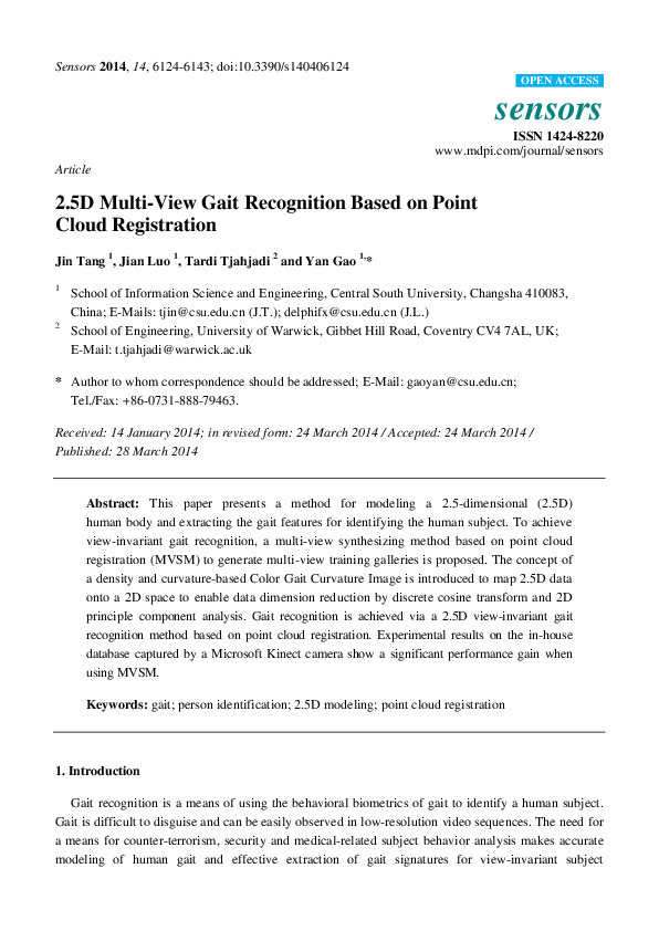 (PDF) 2.5D Multi-View Gait Recognition Based on Point Cloud Registration