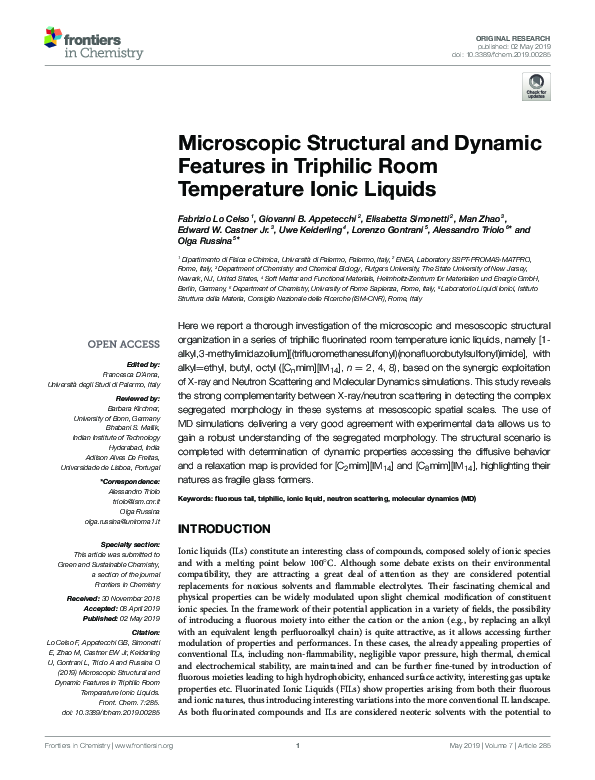 (PDF) Microscopic Structural and Dynamic Features in Triphilic Room ...