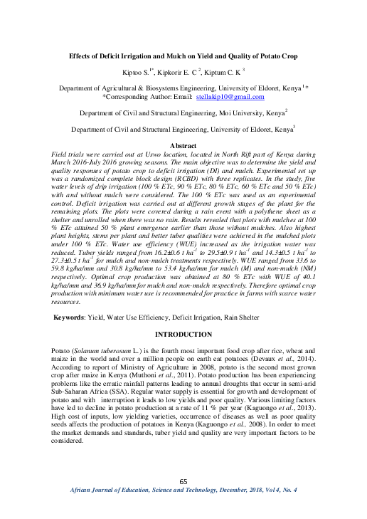 (PDF) Effects of Deficit Irrigation and Mulch on Yield and Quality of ...