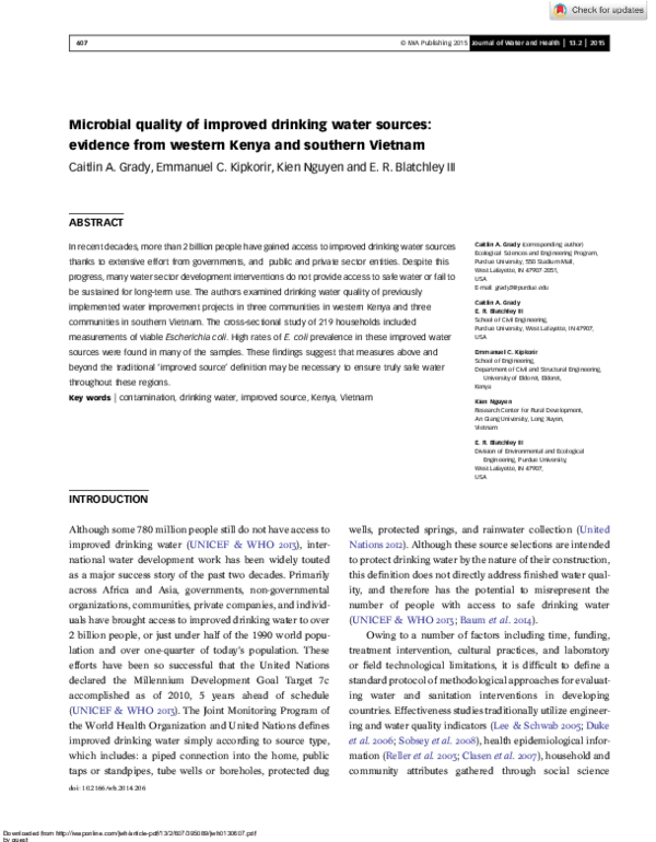 (PDF) Microbial quality of improved drinking water sources: evidence ...