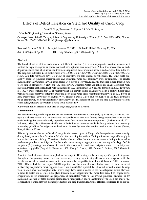 (PDF) Effects of Deficit Irrigation on Yield and Quality of Onion Crop