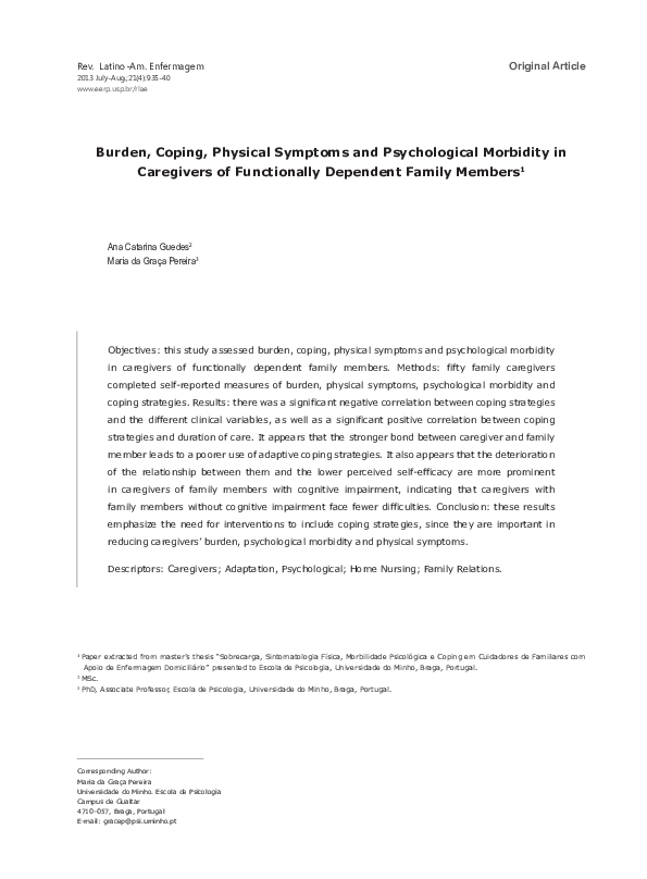 (PDF) Burden, coping, physical symptoms and psychological morbidity in ...