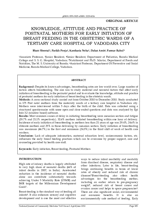 (PDF) KNOWLEDGE, ATTITUDE AND PRACTICE OF POSTNATAL MOTHERS FOR EARLY ...