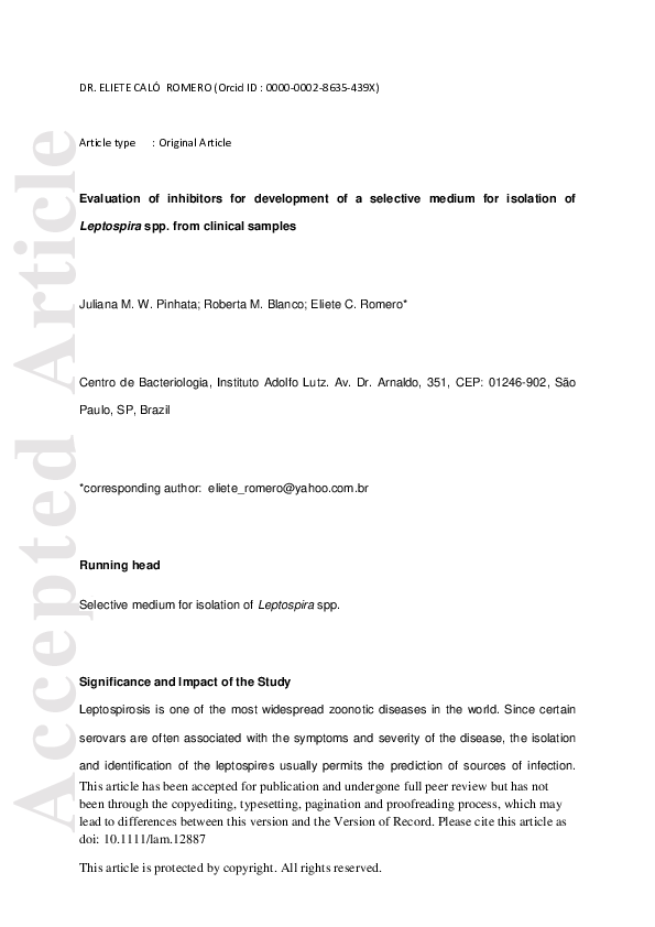 (PDF) Evaluation of inhibitors for development of a selective medium ...