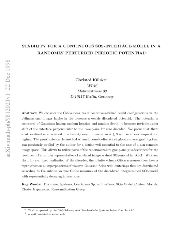 (PDF) Stability for a continuous SOS-interface model in a randomly ...
