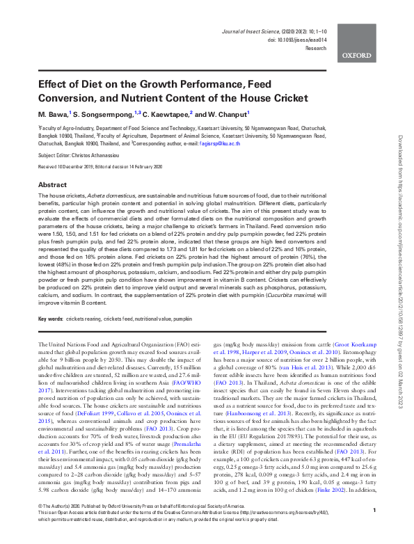 (PDF) Effect of Diet on the Growth Performance, Feed Conversion, and ...