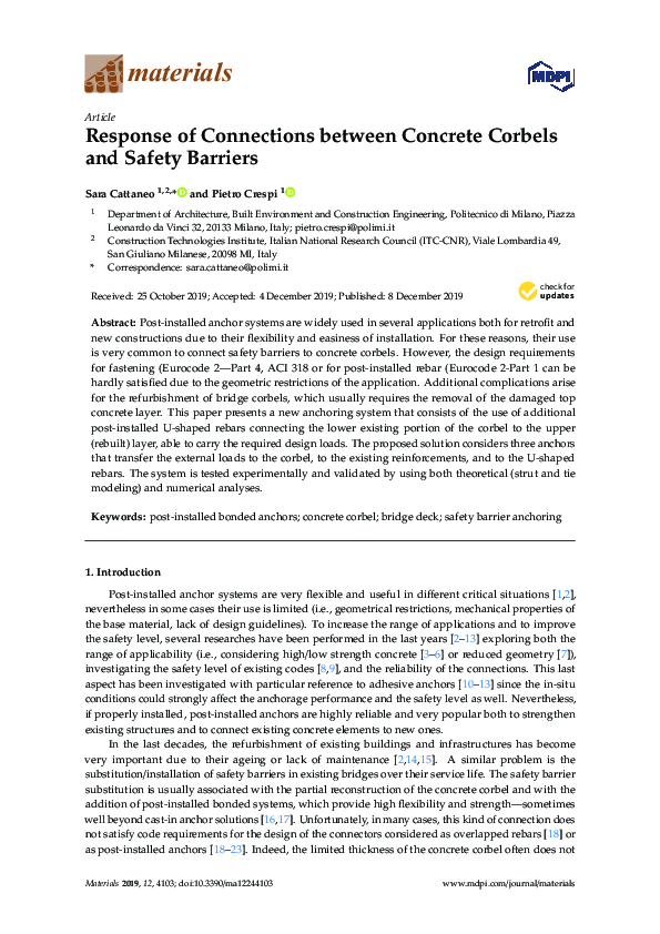 (PDF) Response of Connections between Concrete Corbels and Safety Barriers