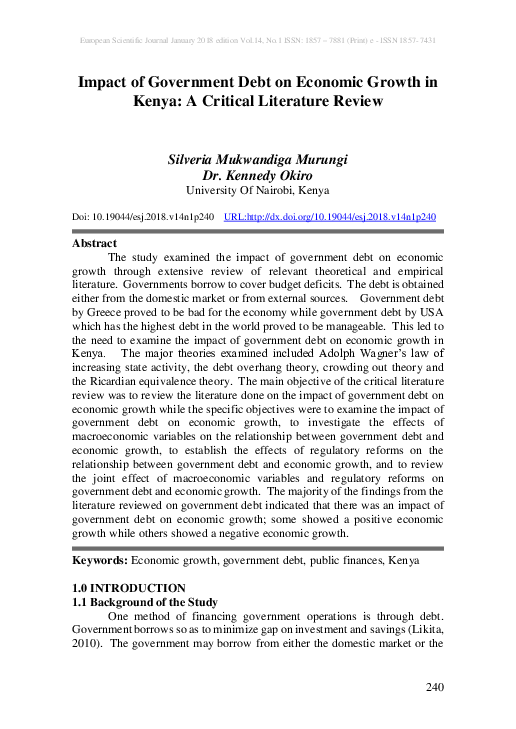 (PDF) Impact of Government Debt on Economic Growth in Kenya: A Critical ...