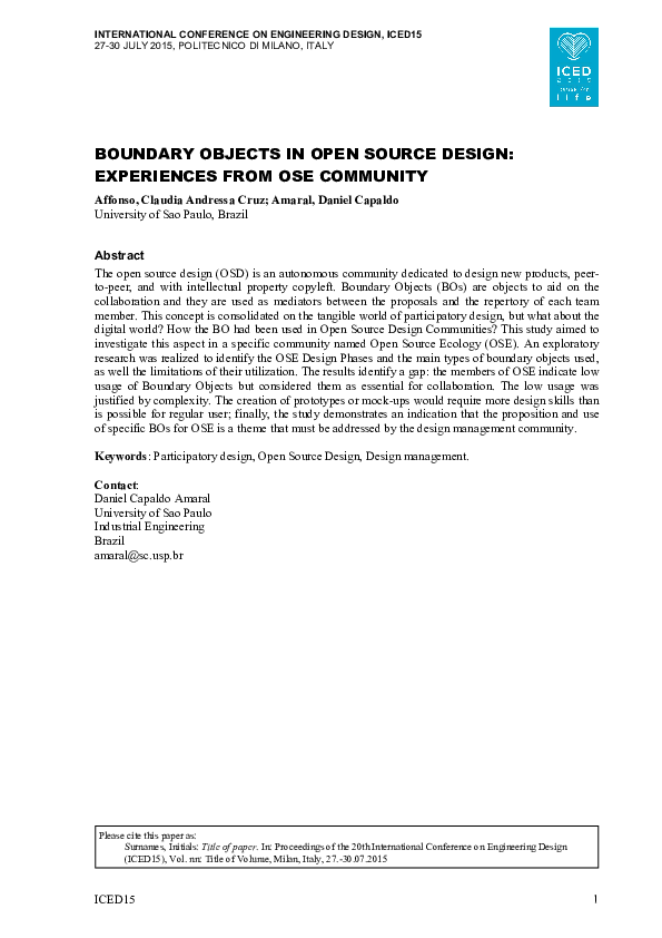 (PDF) Boundary Objects in Open Source Design: Experiences from Ose ...