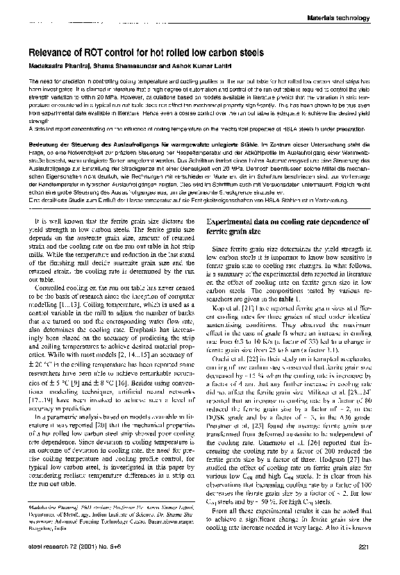 (PDF) Relevance of ROT control for hot rolled low carbon steels