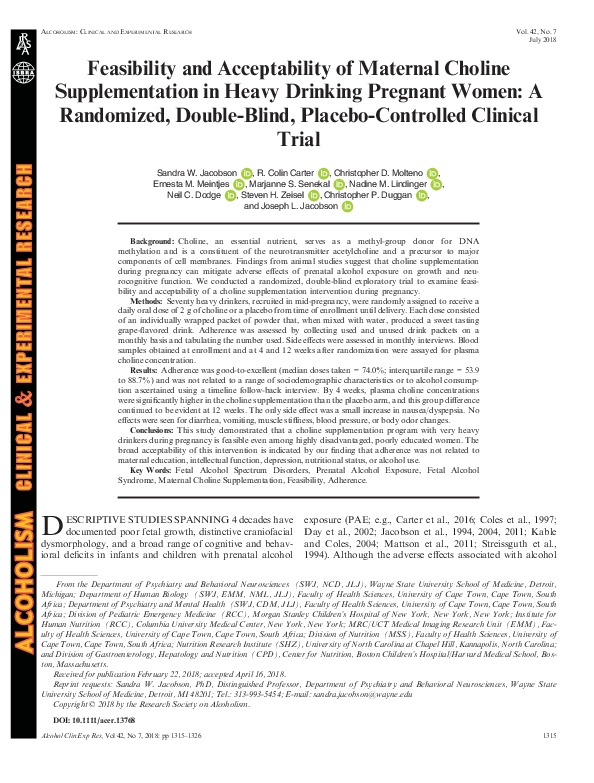 (PDF) Feasibility and Acceptability of Maternal Choline Supplementation ...