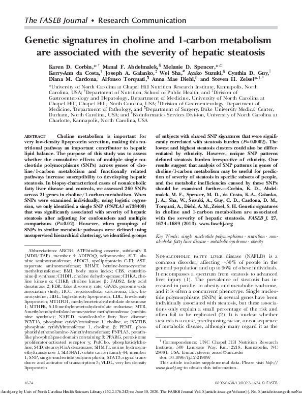 (PDF) Genetic signatures in choline and 1‐carbon metabolism are ...