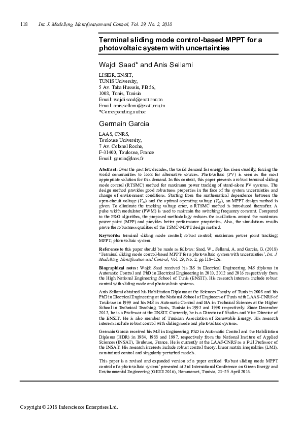 (PDF) Terminal sliding mode control-based MPPT for a photovoltaic ...