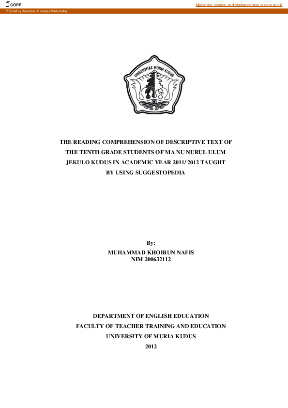 (PDF) The Reading Comprehension of Descriptive Text of the Tenth Grade ...