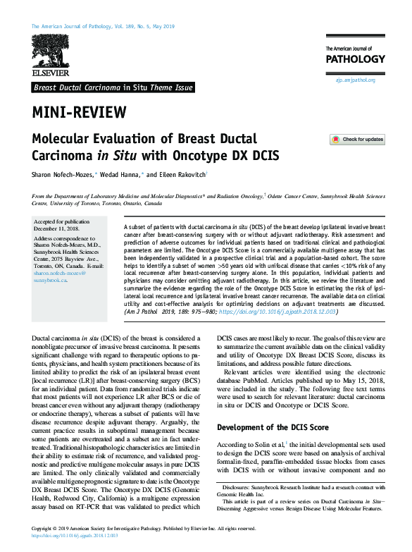 (PDF) Molecular Evaluation of Breast Ductal Carcinoma in Situ with ...