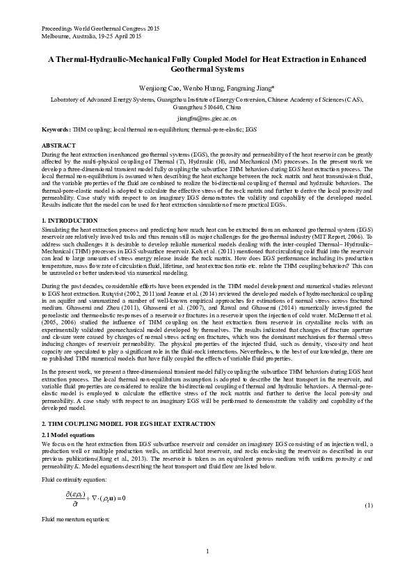(PDF) A Thermal-Hydraulic-Mechanical Fully Coupled Model for Heat ...