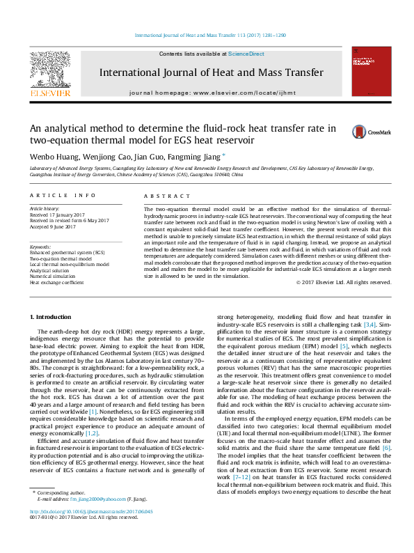 (PDF) An analytical method to determine the fluid-rock heat transfer ...