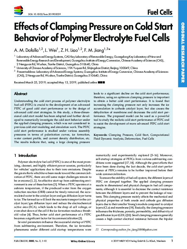 (PDF) Effects of Clamping Pressure on Cold Start Behavior of Polymer ...