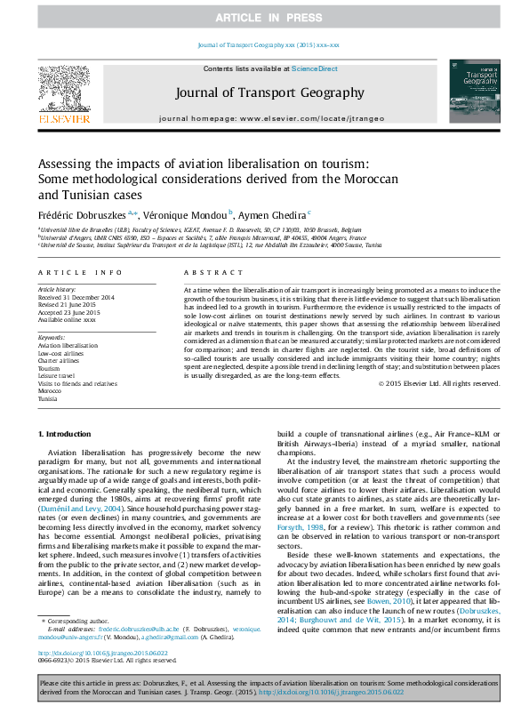(PDF) Assessing the impacts of aviation liberalisation on tourism: Some ...