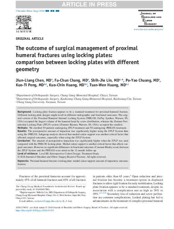 (PDF) The outcome of surgical management of proximal humeral fractures ...