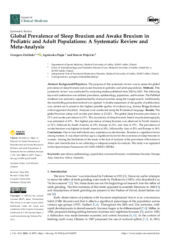 (PDF) Global Prevalence of Sleep Bruxism and Awake Bruxism in Pediatric ...