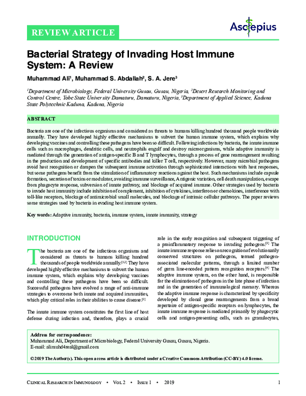 (PDF) Bacterial Strategy of Invading Host Immune System: A Review