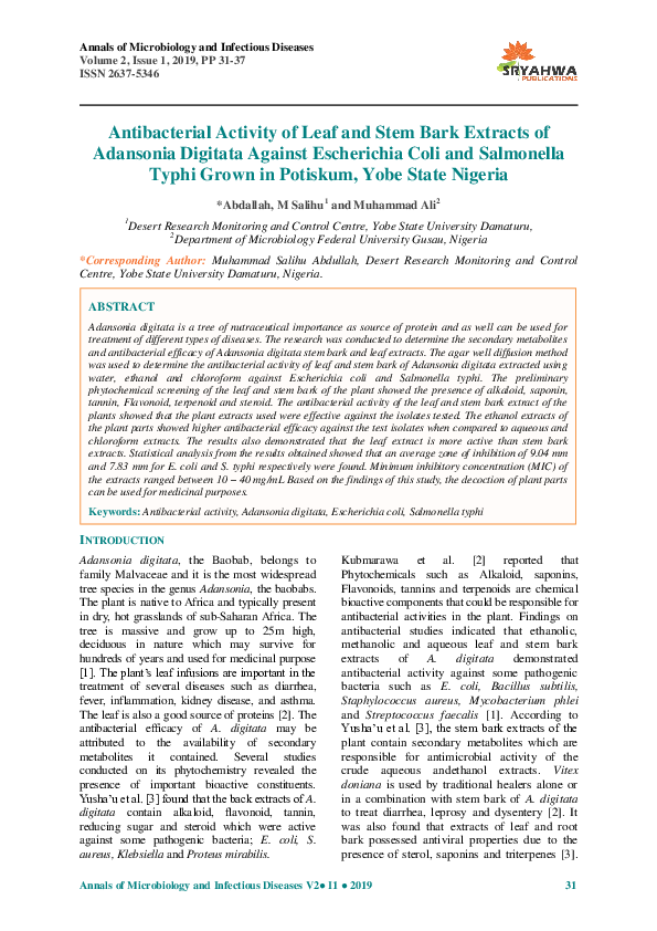 (PDF) Antibacterial Activity of Leaf and Stem Bark Extracts of ...